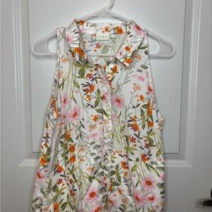Spartina 449 white floral button down tank blouse colorful spring size M